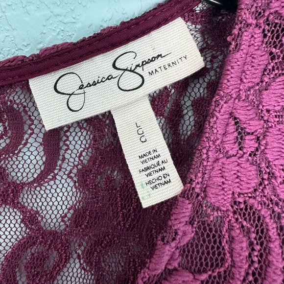 Jessica Simpson Maternity Lg Purple Lace Side Ruch Scoop Neck Built In Cami - Picture 10 of 12